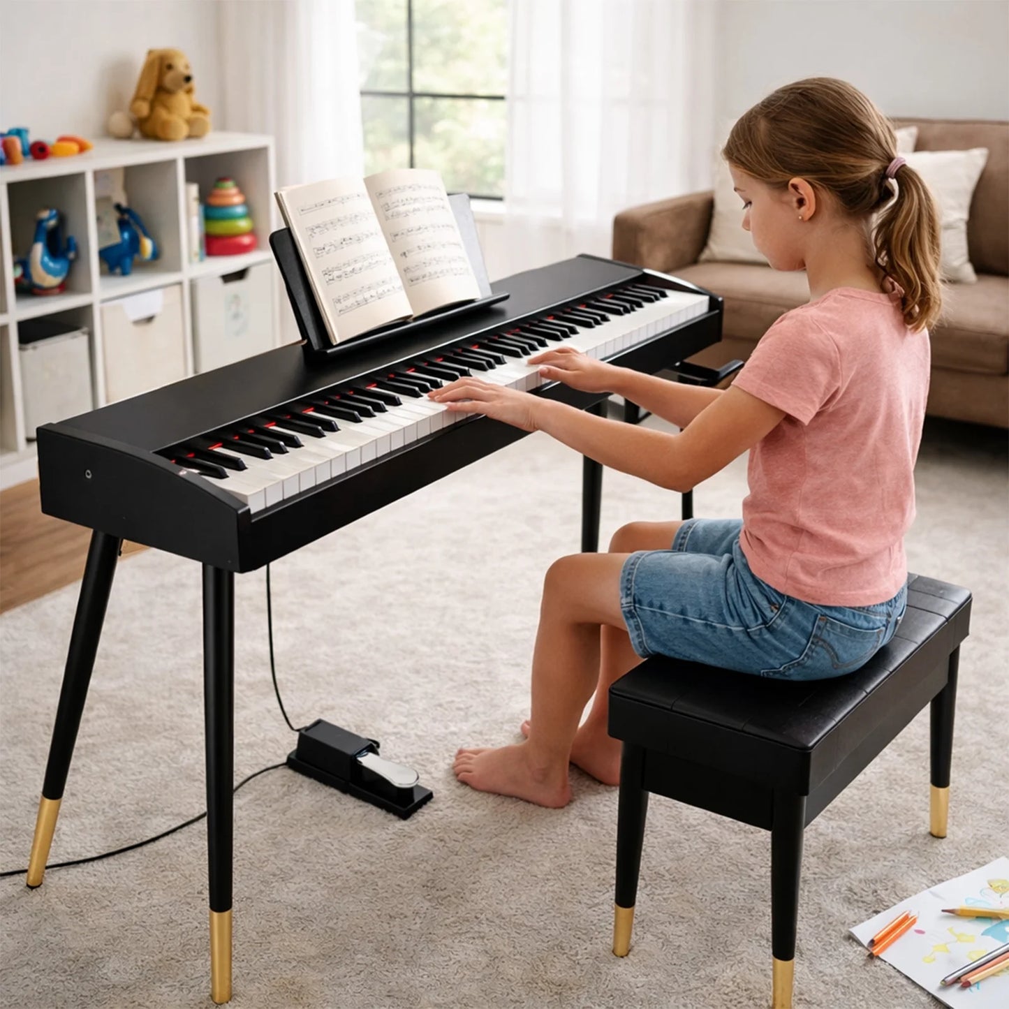 88 Key Digital Piano Keyboard Full-Size Semi-Weighted Electric Piano with Sustain Pedal, Music Rest, Black
