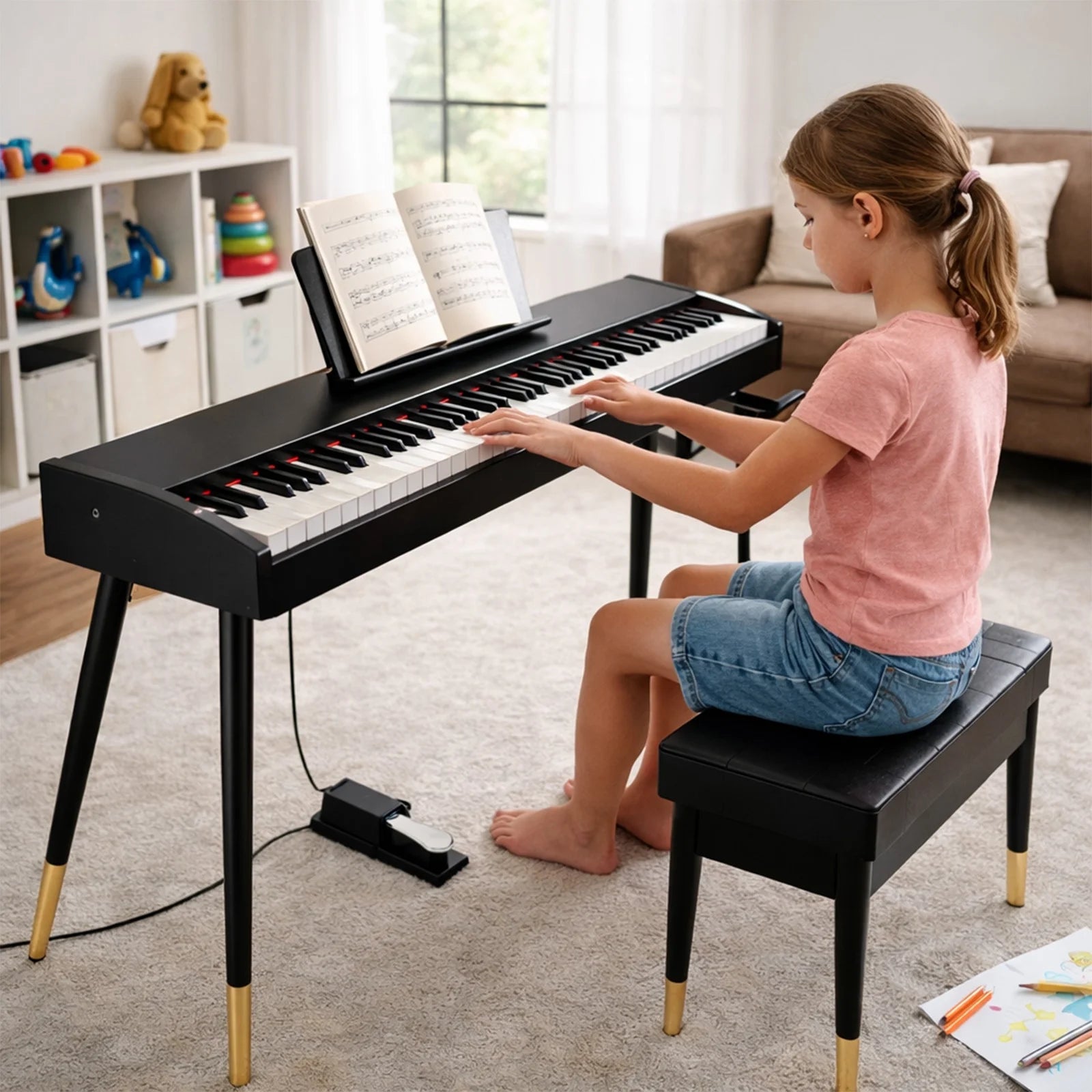 88 Key Digital Piano Keyboard Full-Size Semi-Weighted Electric Piano with Sustain Pedal, Music Rest, Black