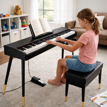 88 Key Digital Piano Keyboard Full-Size Semi-Weighted Electric Piano with Sustain Pedal, Music Rest, Black