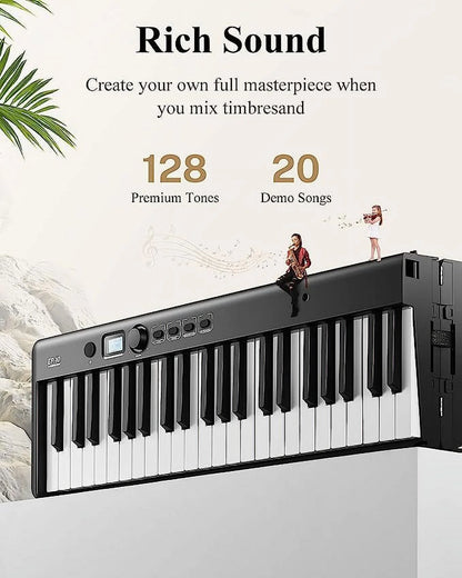 Extra save 30  EP-10 Beginner Foldable Digital Piano 88 Key Full Size Semi Weighted Keyboard, Bluetooth Portable Electric Piano with Piano Bag