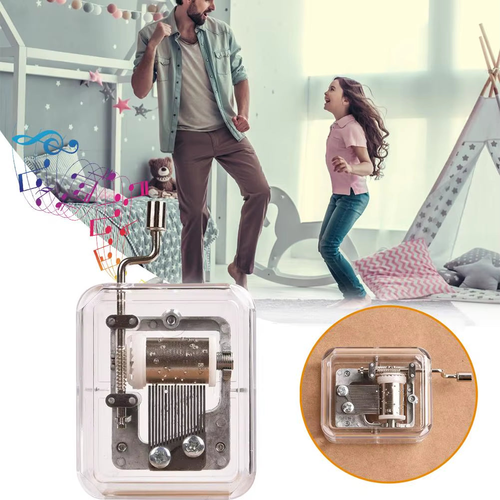 Mini Music Box Hand Cranking Music Movement Transparent DIY Music Box for Christmas Gift Merry Christmas a Variety of Music