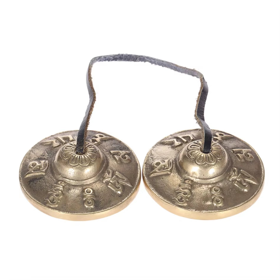 2.6In/6.5Cm Handcrafted Tibetan Meditation Tingsha Cymbal Bell with Buddhist the Eight Auspicious Symbols