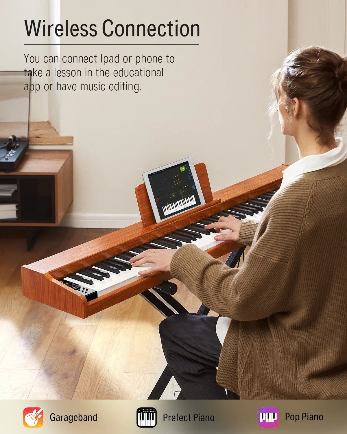 DEP-1S Velocity-Sensitive 88 Keyboard Digital Piano with Stand, 128 Tones, 100 Rhythms, 88 Demo, with Headphone, USB-MIDI, Sustain Pedal, Connect to Apps