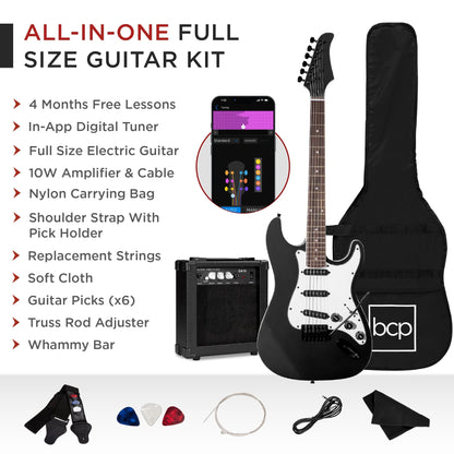 39In Full Size Beginner Electric Guitar Kit with Case, Strap, Amp, Whammy Bar - Jet Black