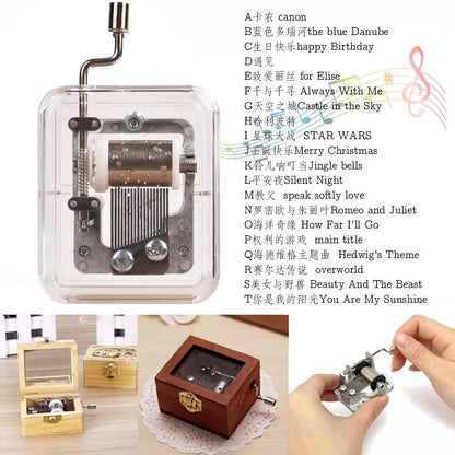 Mini Music Box Hand Cranking Music Movement Transparent DIY Music Box for Christmas Gift Merry Christmas a Variety of Music