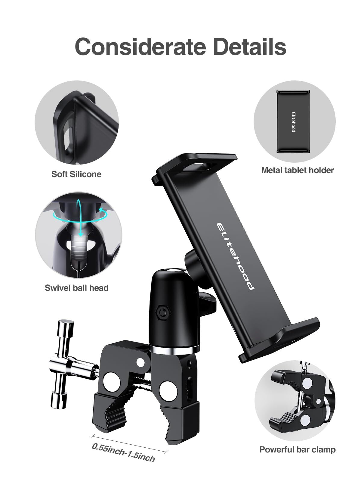 Metal Ipad Mic Stand Holder, 360° Swivel Tilt Microphone Stand Phone Holder M...