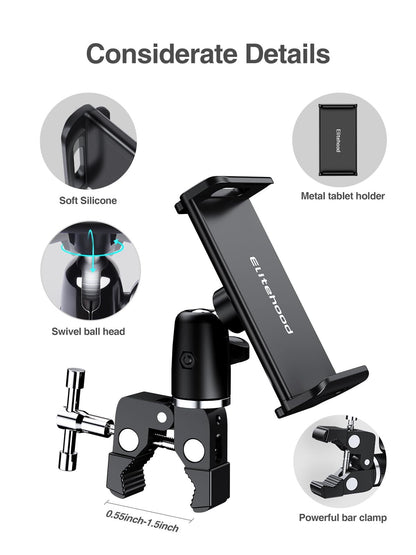 Metal Ipad Mic Stand Holder, 360° Swivel Tilt Microphone Stand Phone Holder M...