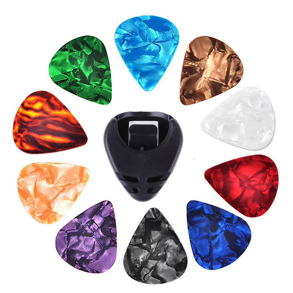 10Pcs Acoustic Guitar Picks Colorful Guitar Picks & Pick Holder Set Ukulele Picks Multifunction Celluloid Guitar Accessories