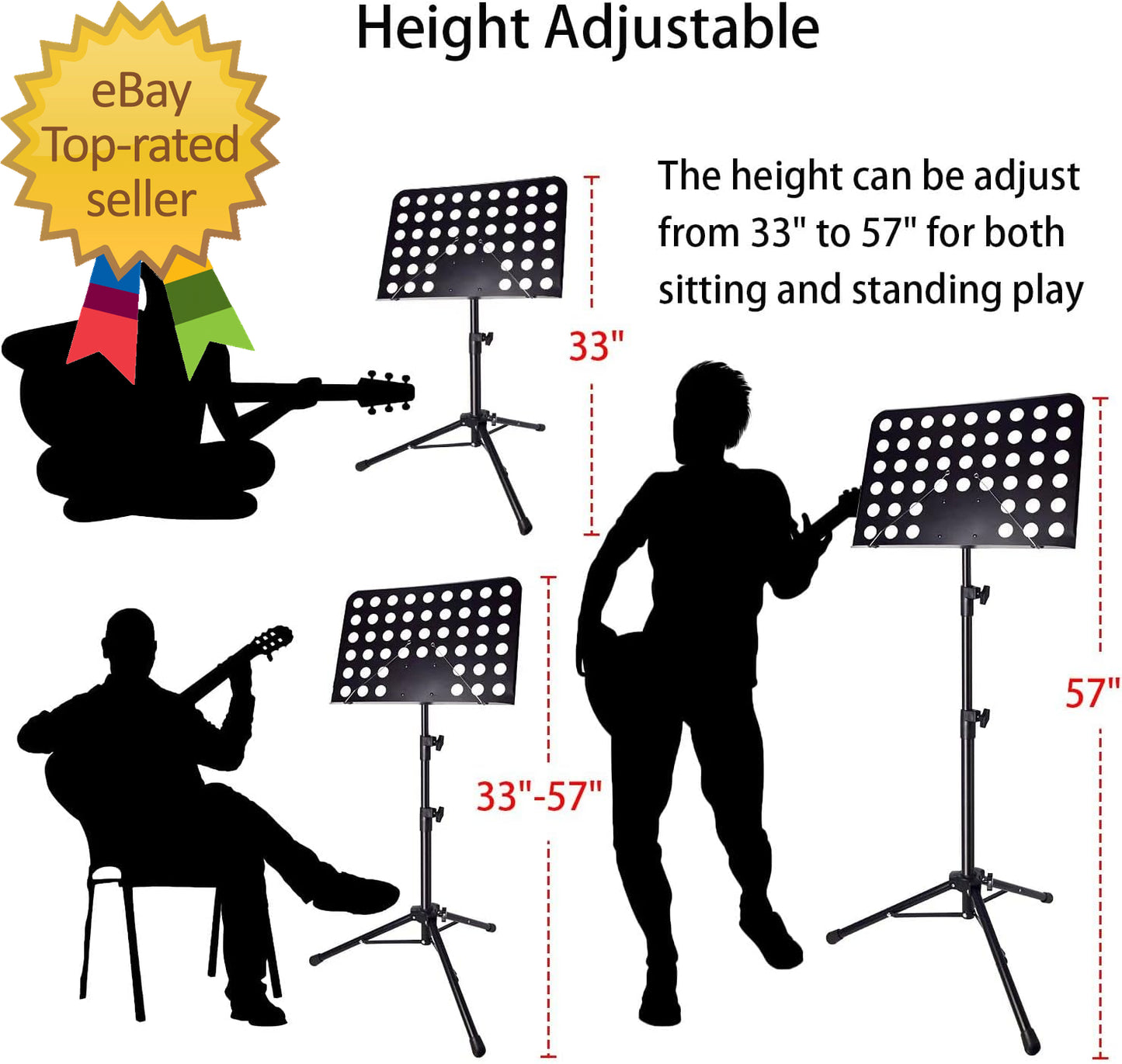 Sheet Music Stand with Light & Phone Holder, 57" Music Stand for Sheet Music Hig