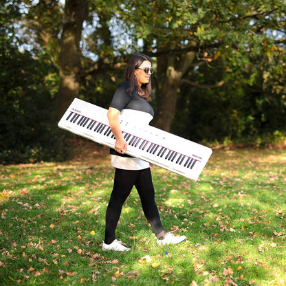 Recital White - 88 Key Digital Piano Keyboard with Semi-Weighted Keys, 2X20W Speakers, 5 Voices, Split, Layer and Lesson Mode, FX and Piano Lessons