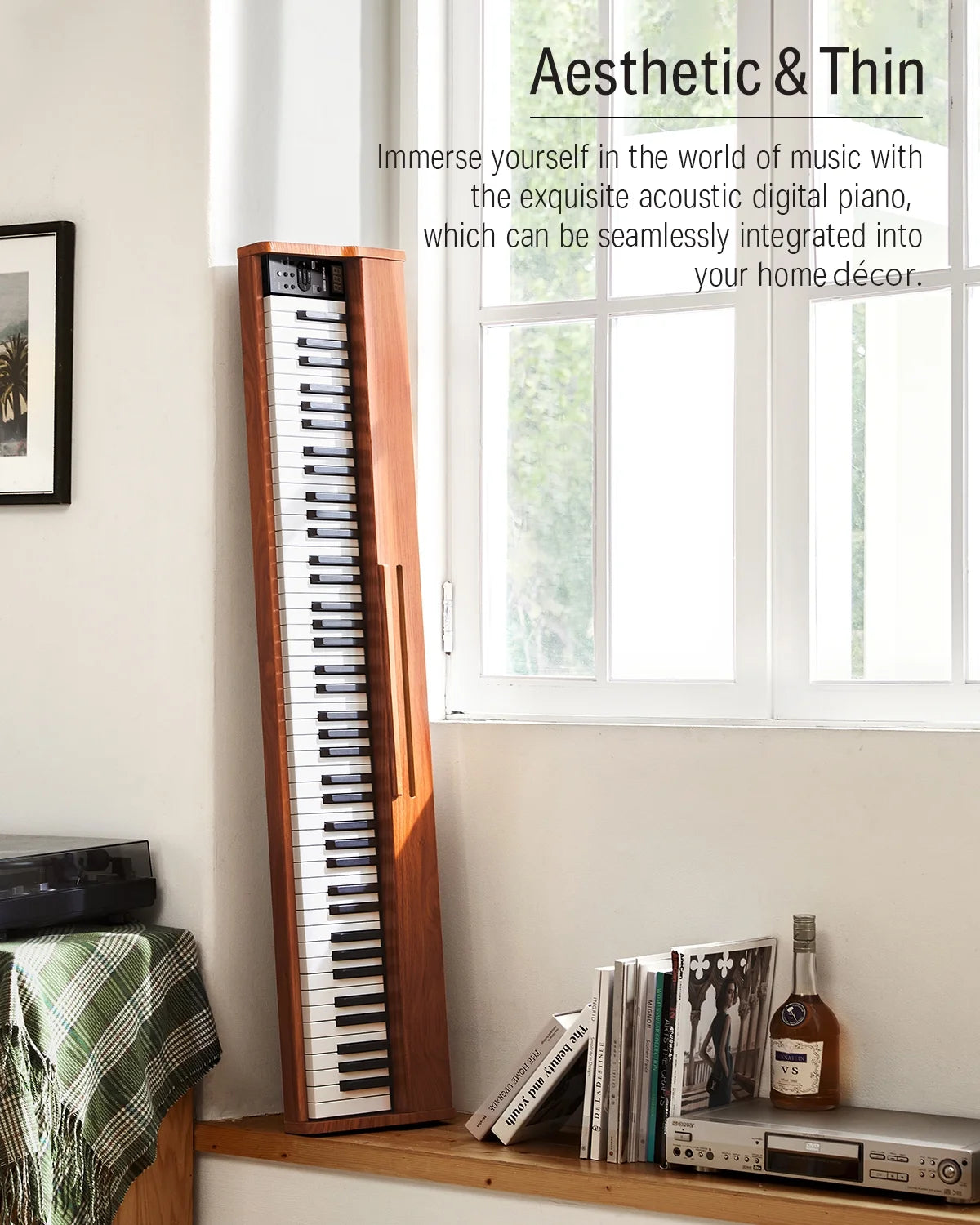 DEP-1S Velocity-Sensitive 88 Keyboard Digital Piano with Stand, 128 Tones, 100 Rhythms, 88 Demo, with Headphone, USB-MIDI, Sustain Pedal, Connect to Apps