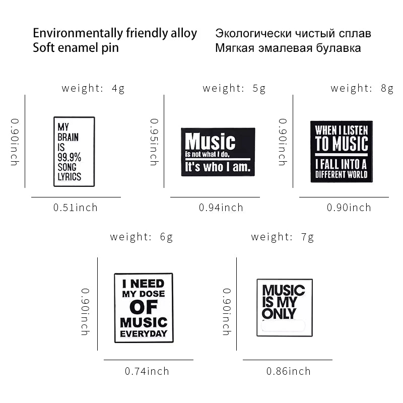 Cool Quotes about Music Enamel Pins Need Music Everyday Brooches Bag Hat Lapel Pin Badge Men Women Jewelry Gift for Music Lover