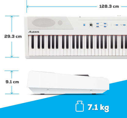 Recital White - 88 Key Digital Piano Keyboard with Semi-Weighted Keys, 2X20W Speakers, 5 Voices, Split, Layer and Lesson Mode, FX and Piano Lessons