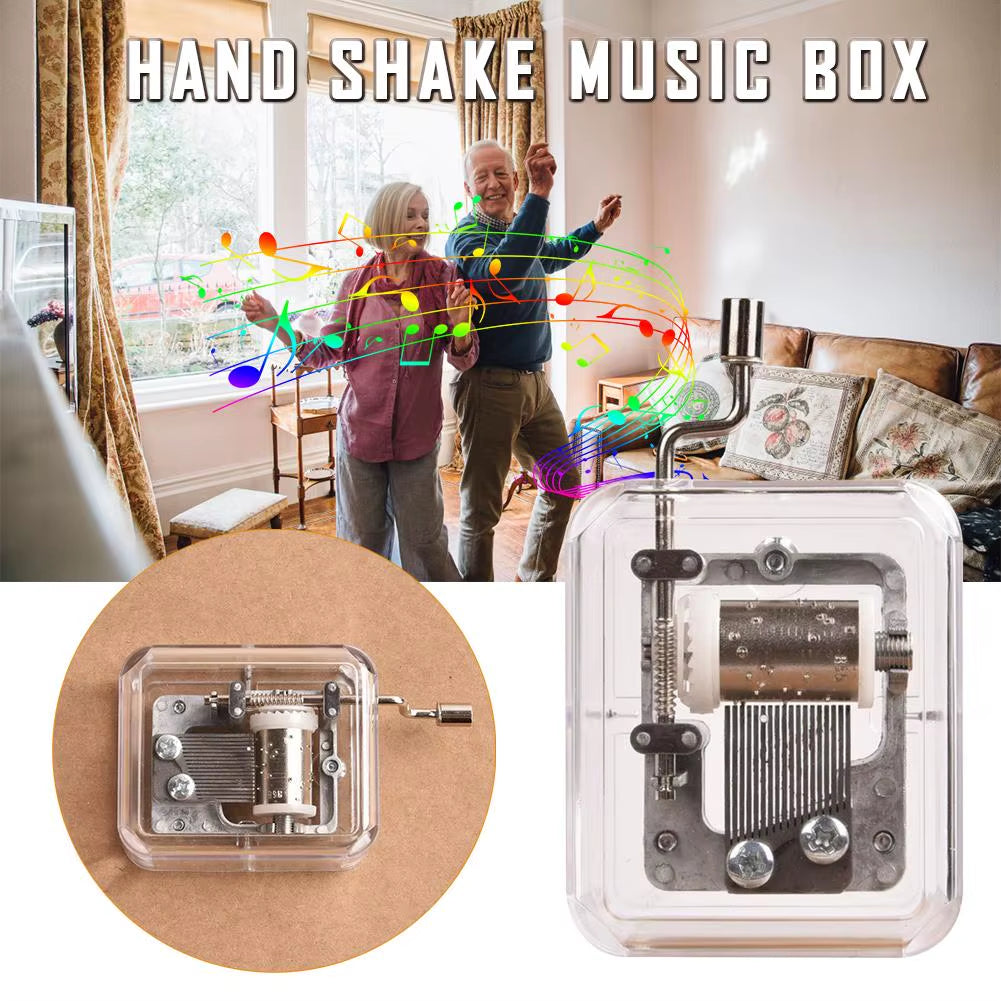 Mini Music Box Hand Cranking Music Movement Transparent DIY Music Box for Christmas Gift Merry Christmas a Variety of Music