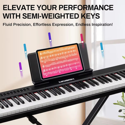 88Key Digital Piano Keyboard with Semiweighted Keys for Realistic Piano Playing Experience Featuring Double Keyboard Design LED