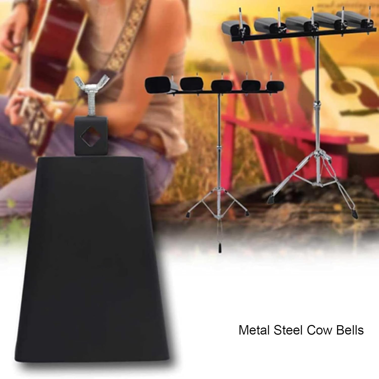 Metal Iron Cowbell 7 Inch, Metal Steel Cow Bells Large Noise Makers Hand Percuss