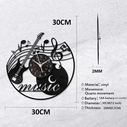 Music Vinyl Record Wall Clock, Music Room Decoration, Music Theme Wall Clock. (Music A)