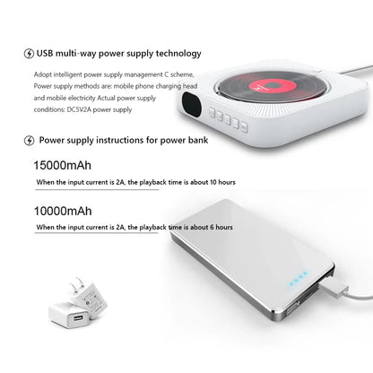 Portable CD Music Player Wall Mounted Bluetooth-Compatible 5.1 Music Player LED Display 3.5Mm Music Player FM Radio with Bracket