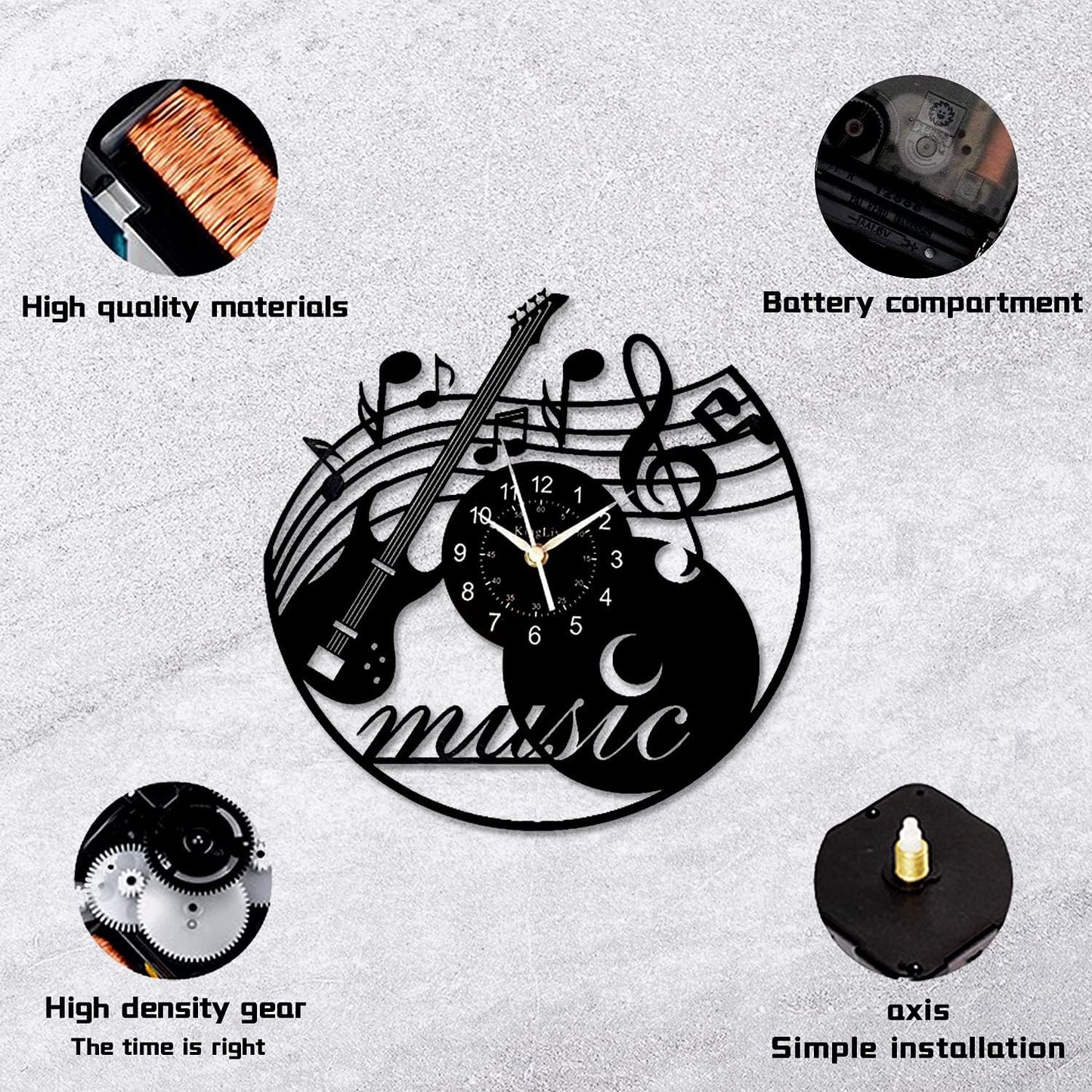 Music Vinyl Record Wall Clock, Music Room Decoration, Music Theme Wall Clock. (Music A)
