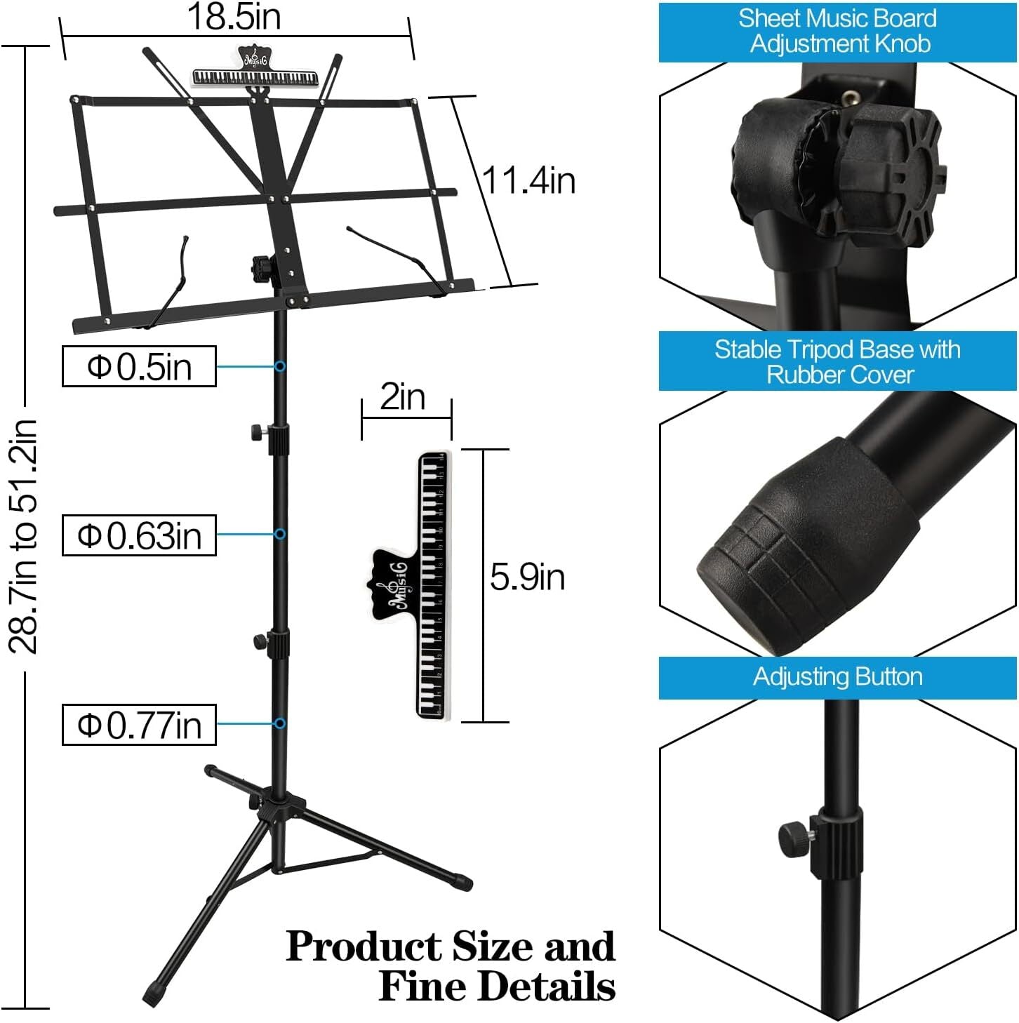 1 Pack Music Stand 2 in 1 Dual-Use Folding Sheet Music Stand Lightweigh...