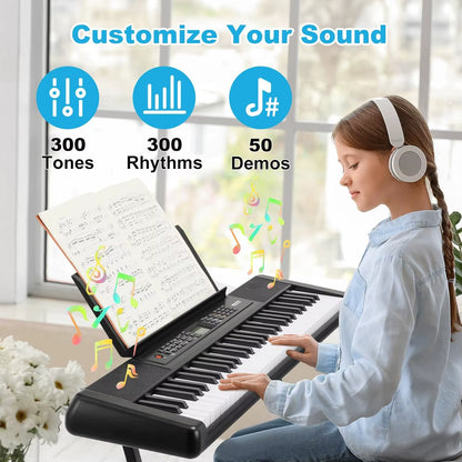 Keyboard Piano Digital Piano 61 Keys, Electric Piano Keyboard for Beginners, 300 Sounds & Teaching Function, Electronic Keyboard