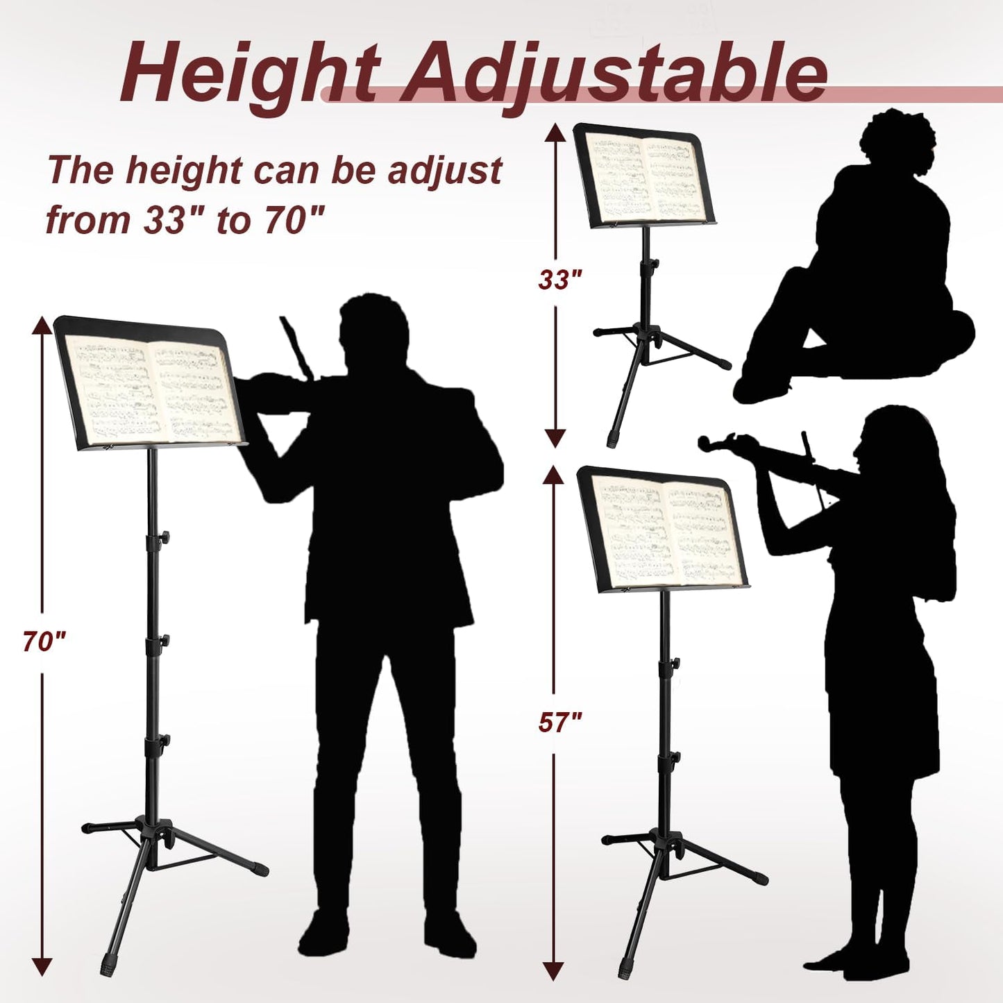 70IN Sheet Music Stand, Tall Music Stand for Sheet Music Height- Adjustable Musi