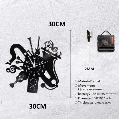 Music Vinyl Record Wall Clock, Music Room Decoration, Music Theme Wall Clock. (Music B)