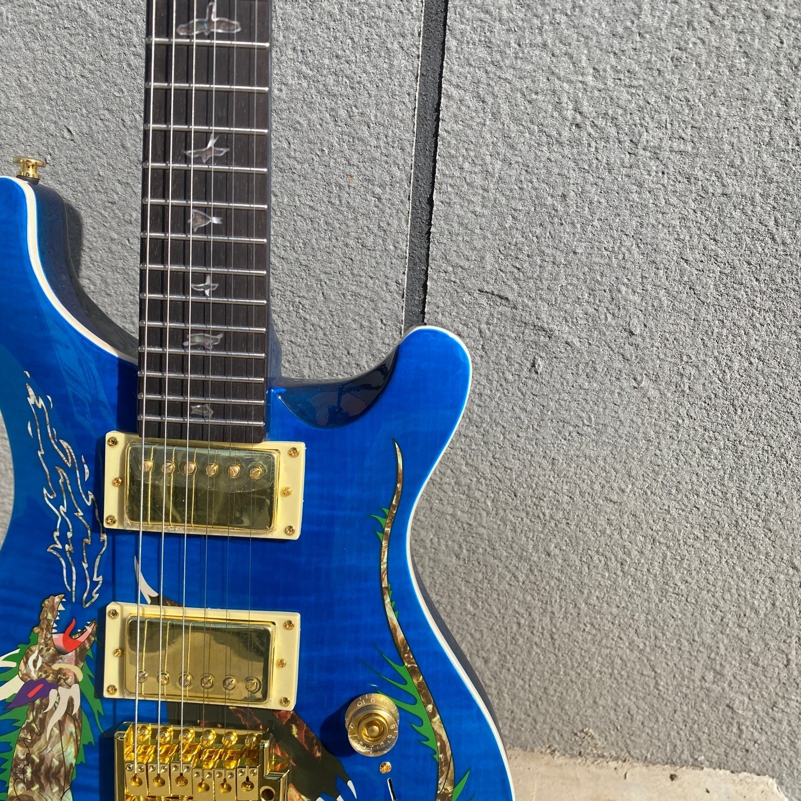 Amazing Blue PRS Electric Guitar Dragon Pattern 6 String Mahogany Body