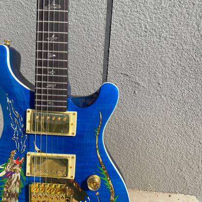 Amazing Blue PRS Electric Guitar Dragon Pattern 6 String Mahogany Body