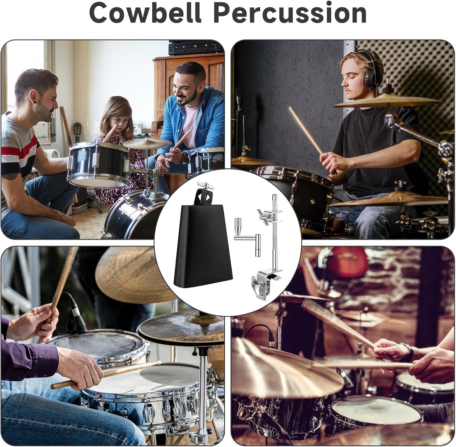 6" Cowbell with Adjustable Clamp, Percussion Accessory for Drum Sets, Standard B
