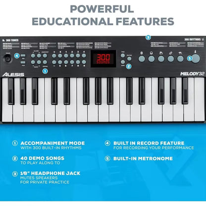 Alesis Melody 32 Compact Electric Keyboard Digital Piano with 32 Keys Builtin Speakers 300 Instrument Sounds 300 Rhythms 40 Bui