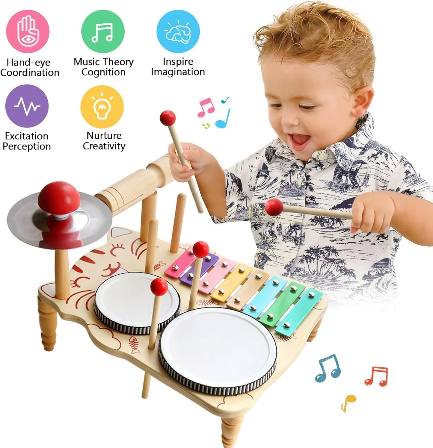 Wooden Music Toys for Babies Children'S Multifunctional Music Knocking Table Early Education Kids Drum Set Music Toy Baby Gift