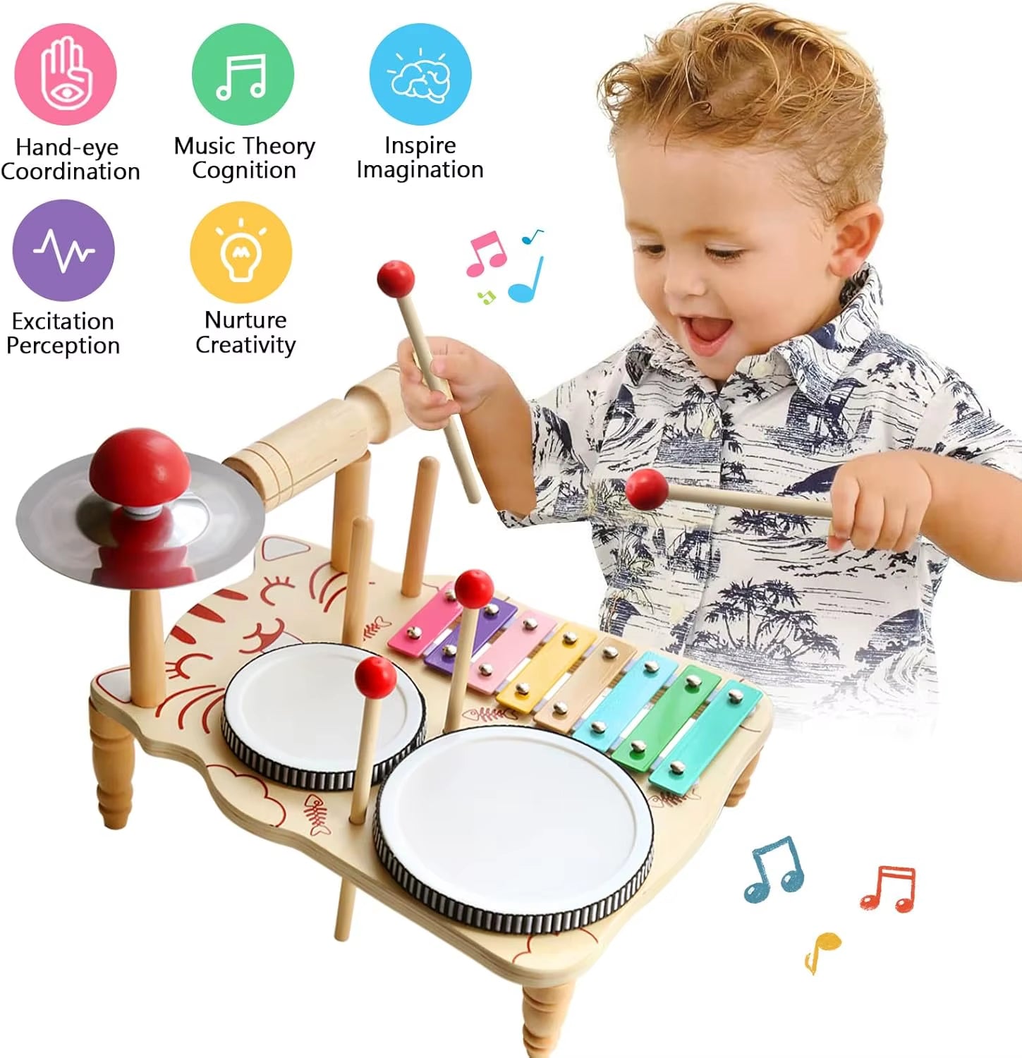 Wooden Music Toys for Babies Children'S Multifunctional Music Knocking Table Early Education Kids Drum Set Music Toy Baby Gift
