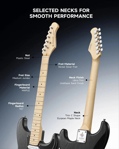 Electric Guitar Kits for Beginner Right Hand S-S-S Pickups Strater Sets, Black DST-80