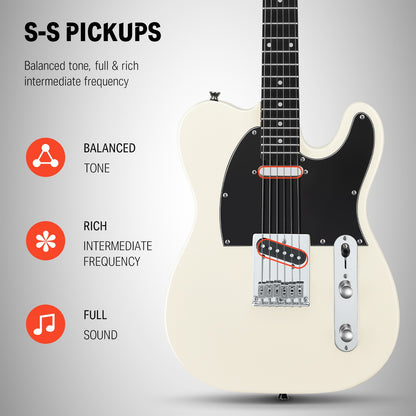 🎸 Donner DTL-100 Electric Guitar with Gig Bag Solid Body SS Pickup Glossy White