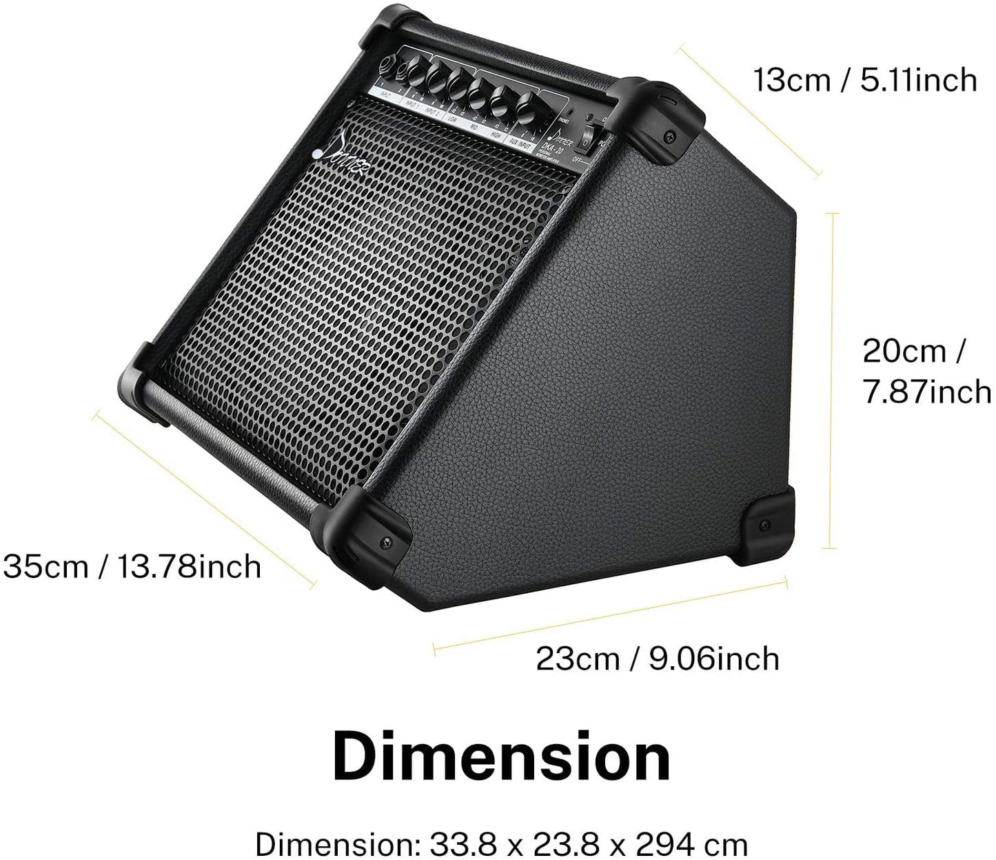 DKA-20 Keyboard Amplifier 20 Watt AMP with Aux in and Two Channels, Bass Guitar Amp, Piano Amplifier, Electronic Drum Speaker Support for Microphone Input TV Computer