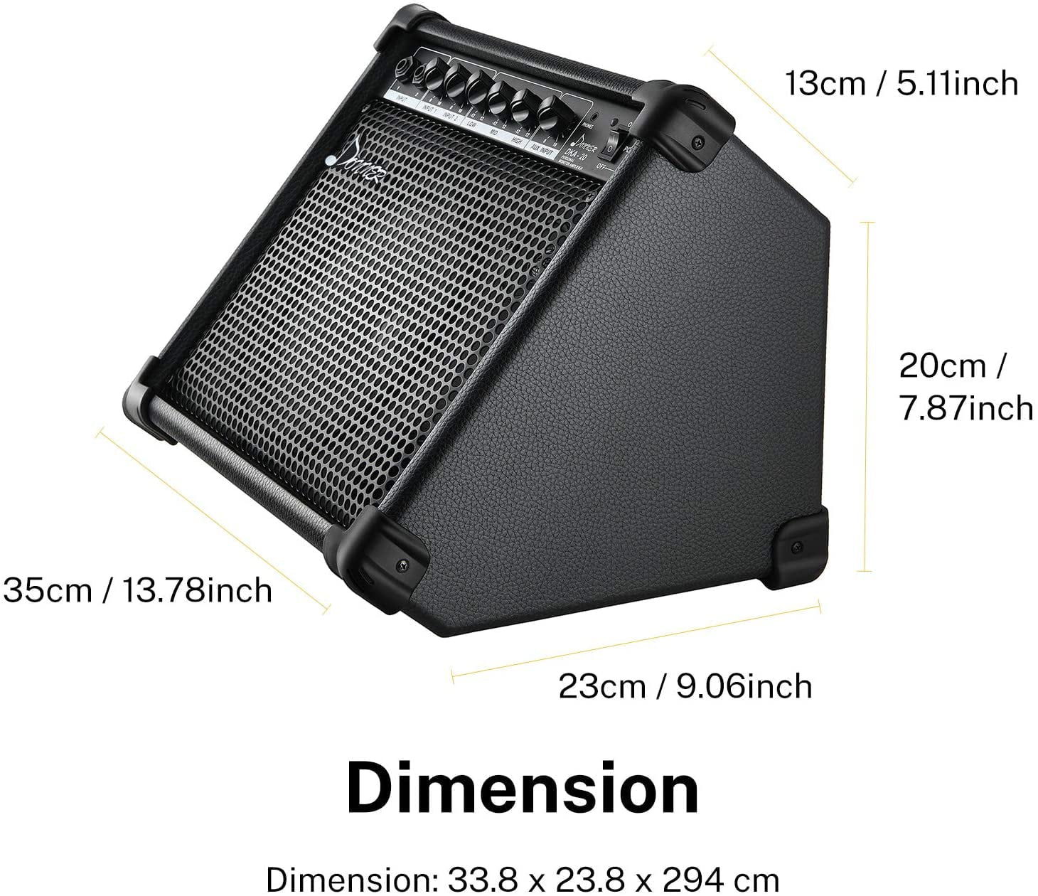 DKA-20 Keyboard Amplifier 20 Watt AMP with Aux in and Two Channels, Bass Guitar Amp, Piano Amplifier, Electronic Drum Speaker Support for Microphone Input TV Computer
