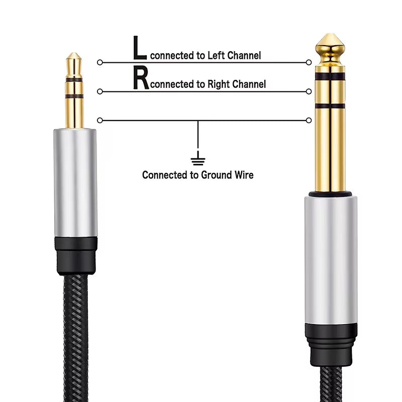 Stereo Braid Cord TRS 1/8 3.5Mm to 1/4 6.35Mm Jack Adapter AUX Audio Cable for MP3 Phone PC Guitar Amplifier Speaker Mixer