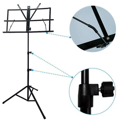 Music Stand for Sheet Music Music Book Stand,With Bag,Modern,Adjustable Height,Sheet Clip Holder,For Ukulele Player Musicians