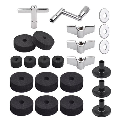 23Pcs Cymbal Replacement Accessories Drum Parts with Cymbal Stand Felts Drum Cymbal Felt Pads Include Wing Nuts Washers Cymbal