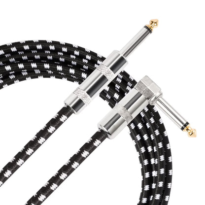 Guitar Cable 10 Ft, Electric Instrument Cable Bass Amp Cord for Electric Guitar Bass Amplifier Audio, 1/4" Right Angle to Straight, Black White