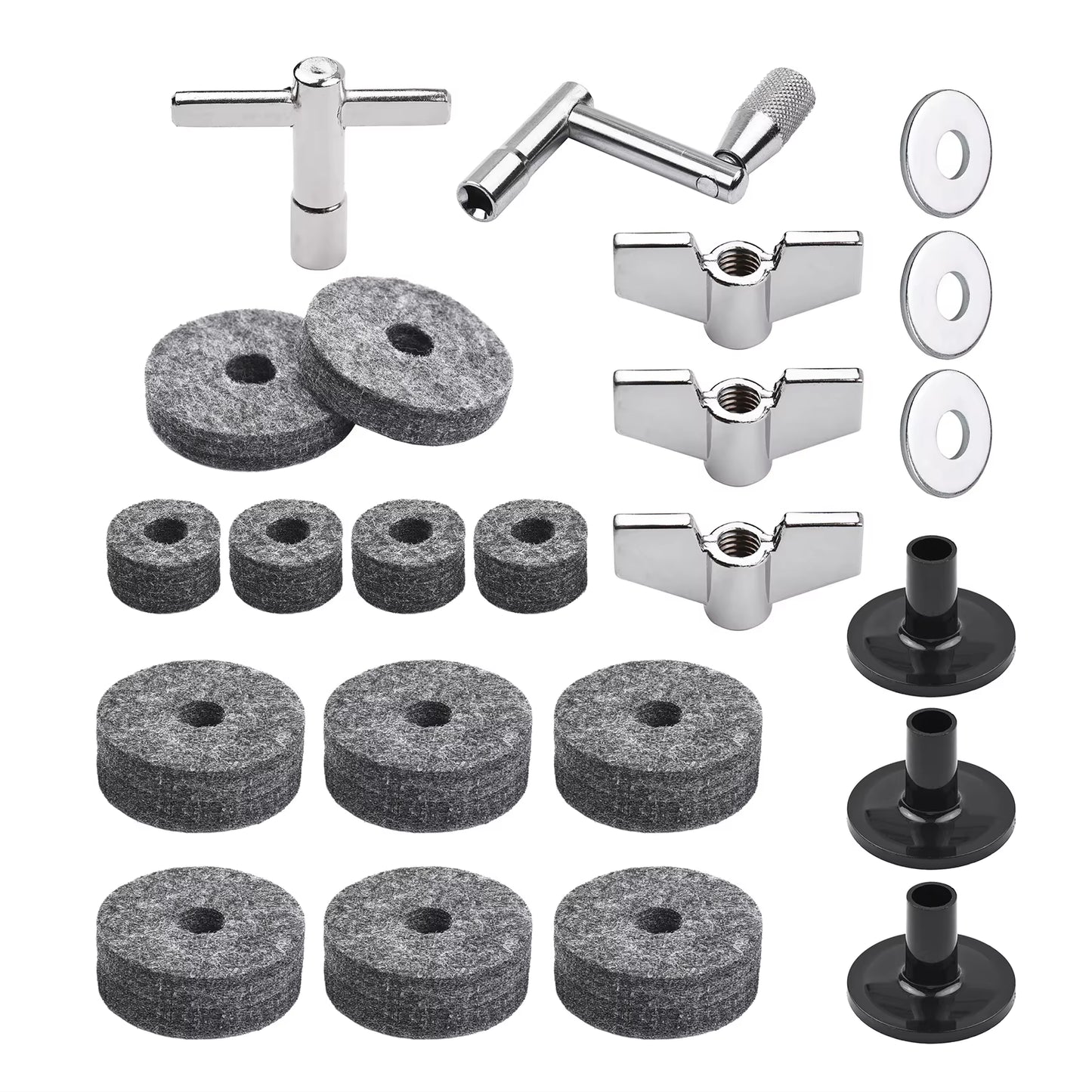 23Pcs Cymbal Replacement Accessories Drum Parts with Cymbal Stand Felts Drum Cymbal Felt Pads Include Wing Nuts Washers Cymbal