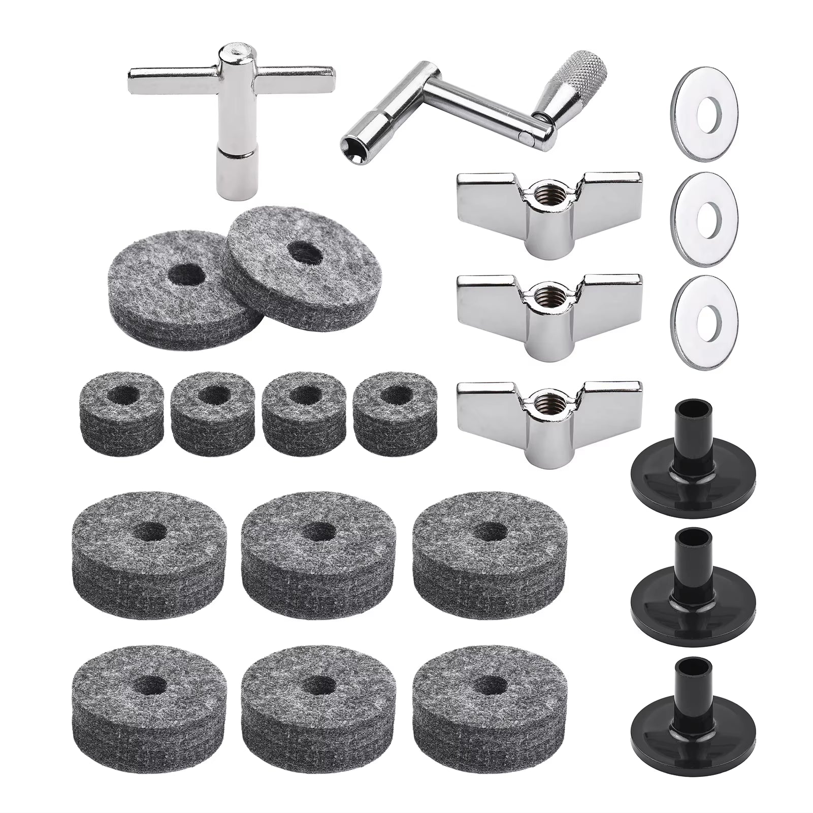 23Pcs Cymbal Replacement Accessories Drum Parts with Cymbal Stand Felts Drum Cymbal Felt Pads Include Wing Nuts Washers Cymbal