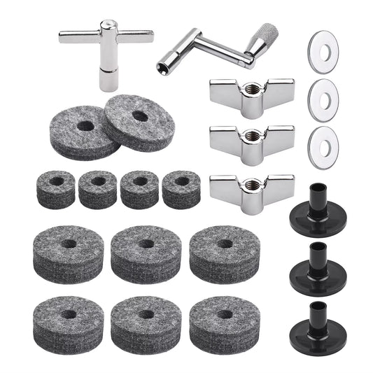 23Pcs Cymbal Replacement Accessories Drum Parts with Cymbal Stand Felts Drum Cymbal Felt Pads Include Wing Nuts Washers Cymbal