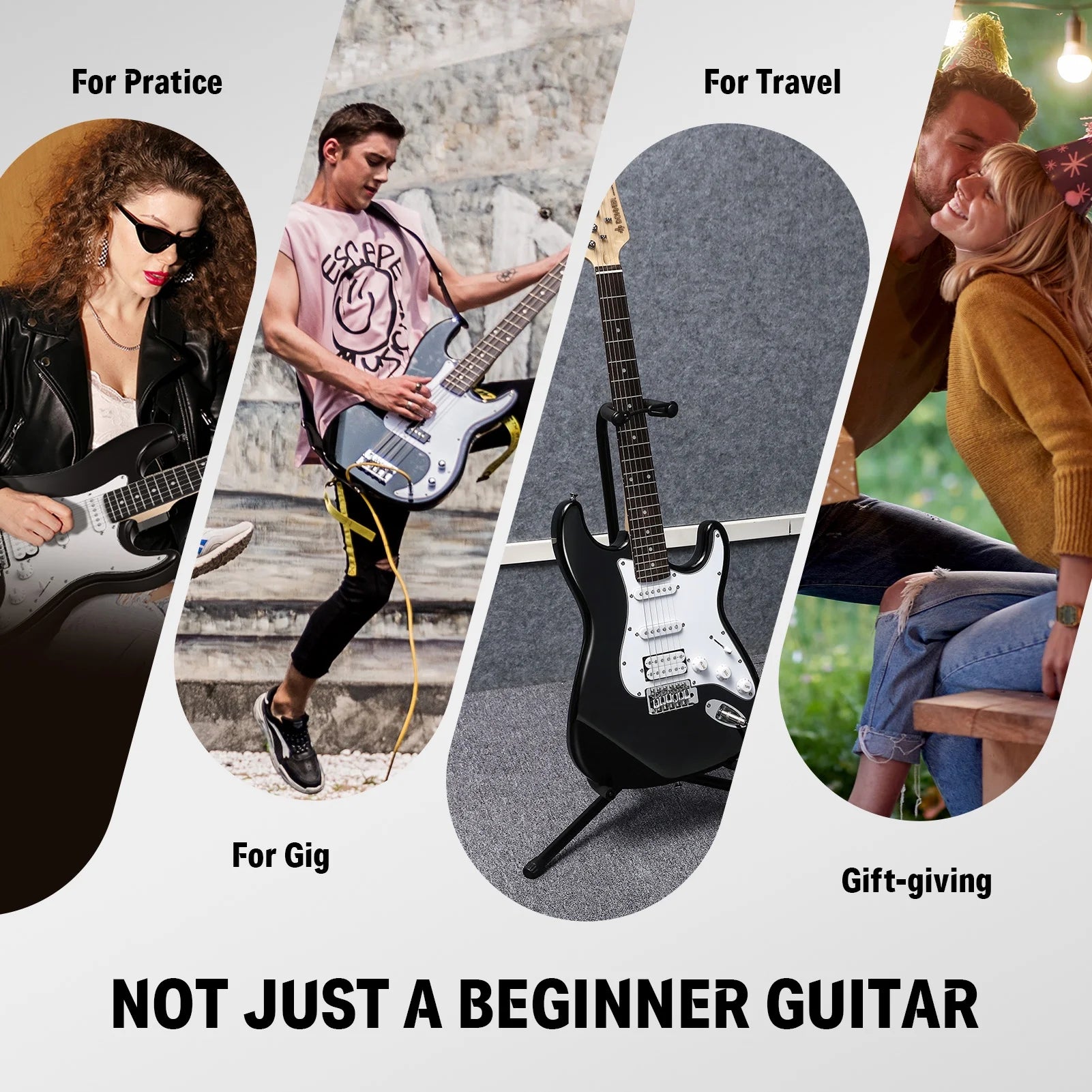 DST-100B 39" Electric Guitar Beginner Kit Solid Body Full Size HSS for Starter, with Amplifier, Bag, Digital Tuner, Capo, Strap, String, Cable, Picks, Black