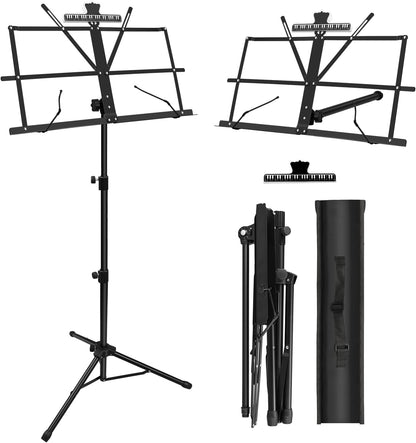 1 Pack Music Stand 2 in 1 Dual-Use Folding Sheet Music Stand Lightweigh...