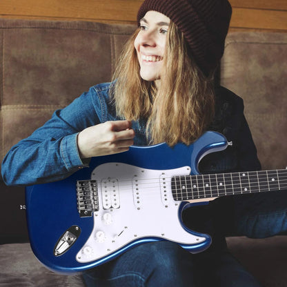 Electric Guitar Solid-Wood Body 39 Inch Beginner Kit with Amplifier, Strap, String, Tuner, Cable, Picks (Blue)