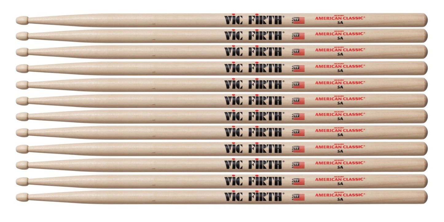 Vic Firth American Classic 5A Drumsticks Hickory 12 Count/Six Pairs