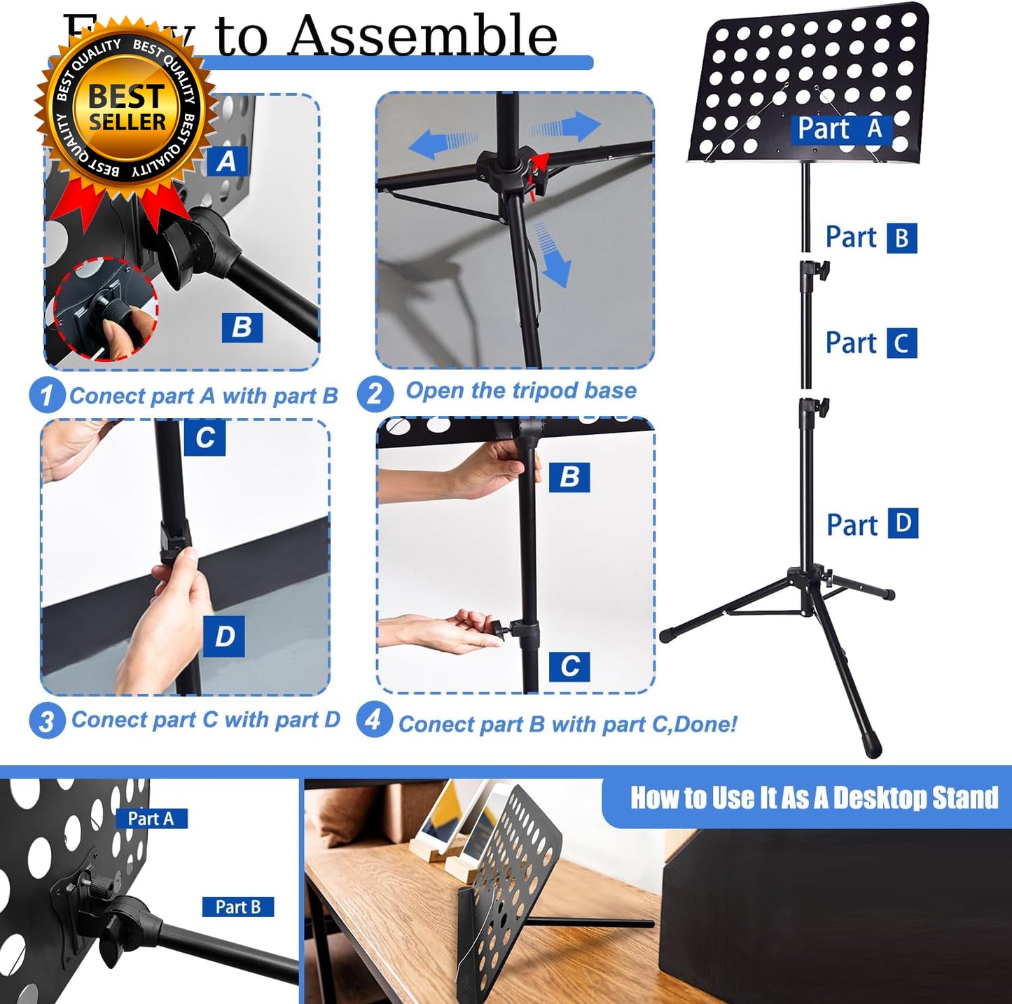 Sheet Music Stand with Light & Phone Holder 57" Music Stand for Sheet Music High