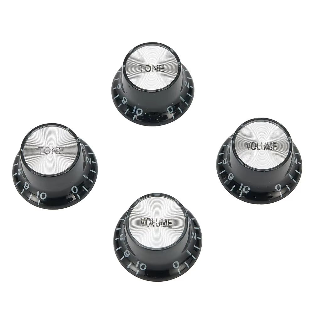 4Pcs Aluminum Guitar Tone and Volume Speed Control Knobs Silver Silver Top Hat Bell for GB LP SG Electric Guitar Accessories